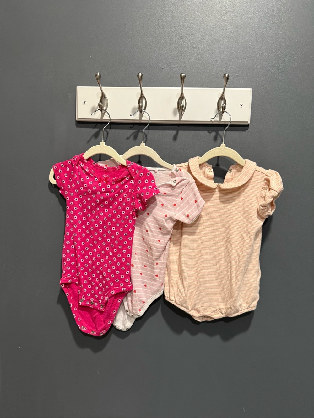 Multiples Girls' Hot Pink, Light Pink & Peach One-Piece Bodysuit Set